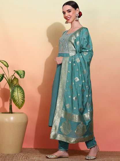 Dhiyona OD  Women Embroidered Regular Kurta with Trousers & With Dupatta