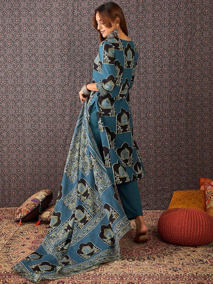 Women Ethnic Motifs Printed Straight Kurta Trousers With Dupatta set