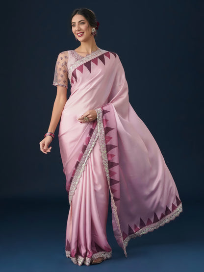 Dhiyona KS Women's Sequin Embellished Geometric Printed Satin Saree