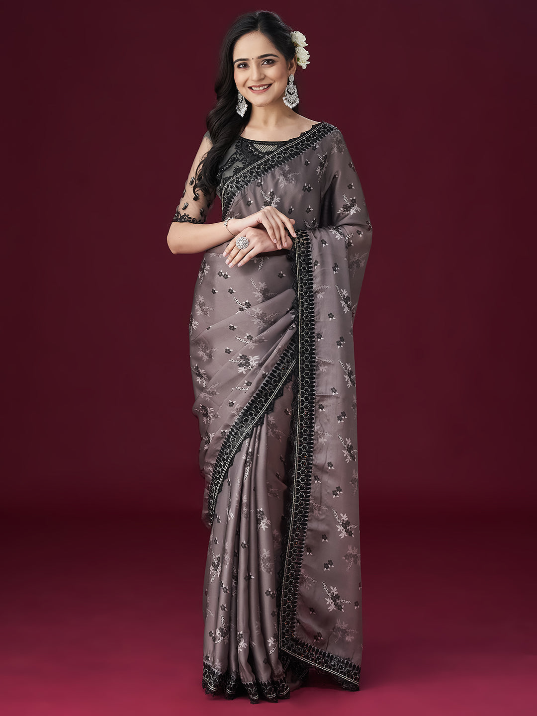 Dhiyona KS Women's Floral Printed Embellished Sarees