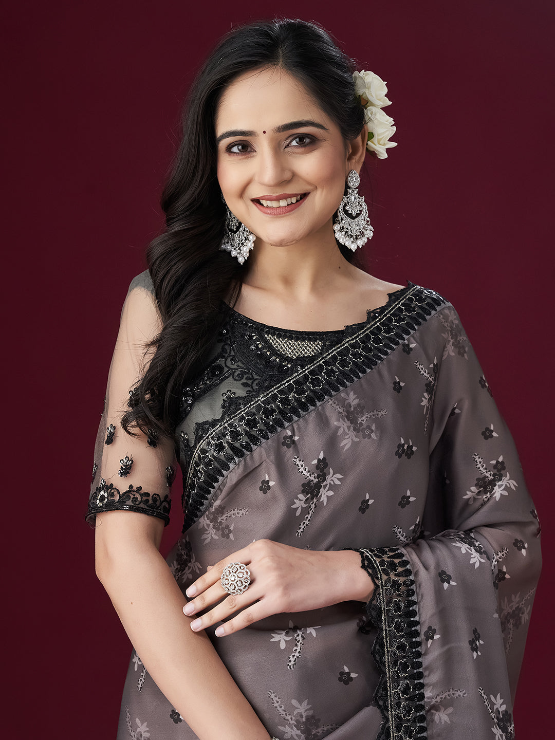 Dhiyona KS Women's Floral Printed Embellished Sarees