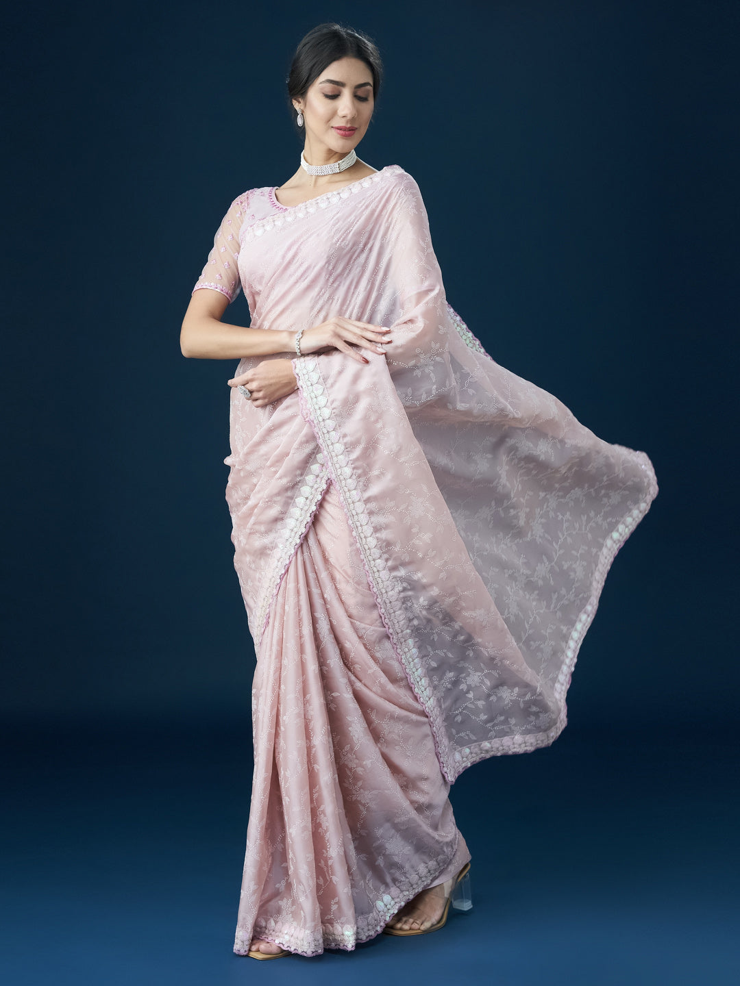 Dhiyona KS Women's Embellished Sequinned With Printed Saree