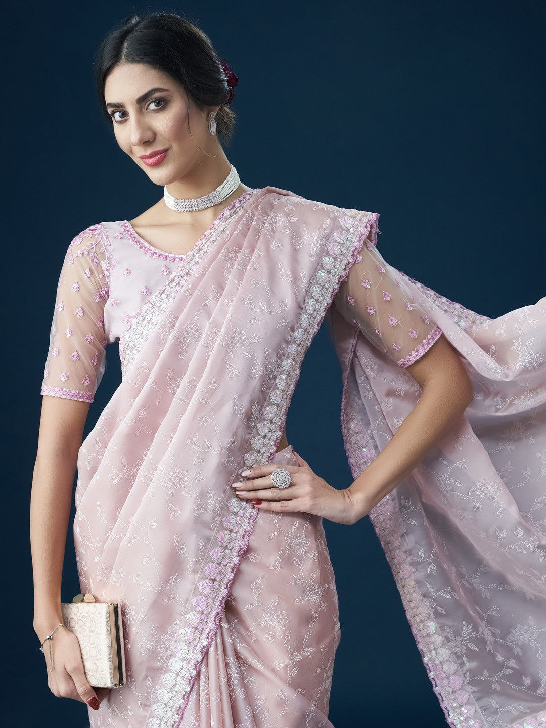 Dhiyona KS Women's Embellished Sequinned With Printed Saree