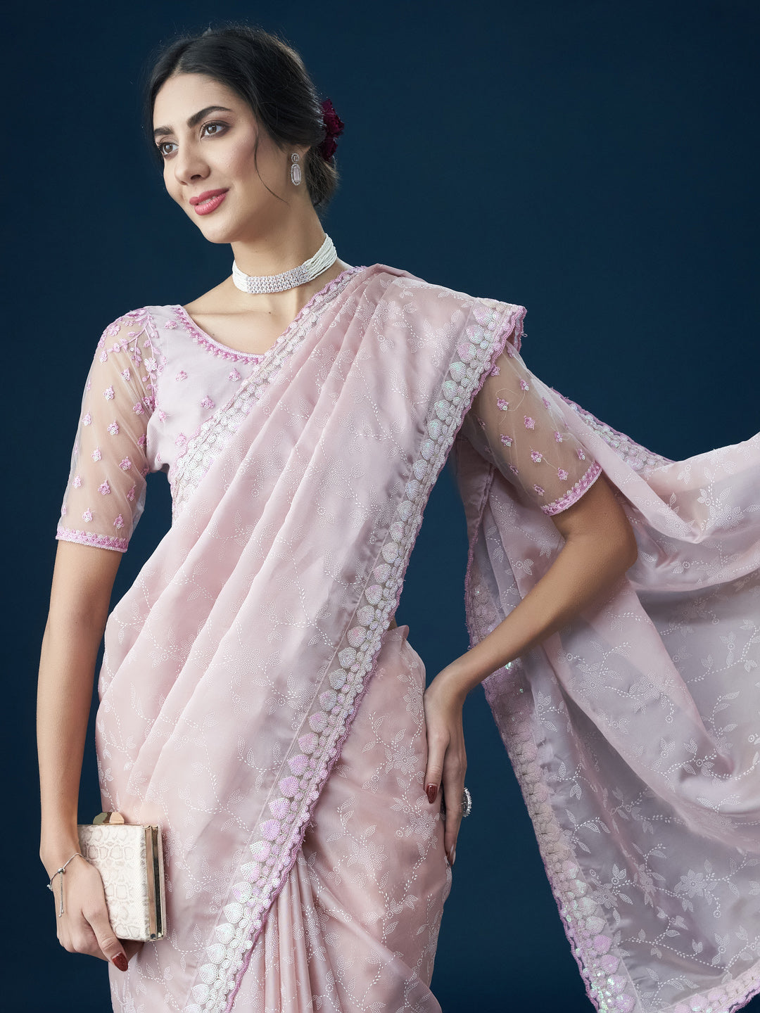 Dhiyona KS Women's Embellished Sequinned With Printed Saree