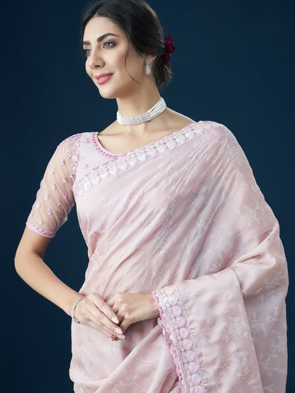 Dhiyona KS Women's Embellished Sequinned With Printed Saree