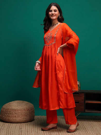 Dhiyona SN Women's Floral Embroidered Kurta with Trousers & Dupatta