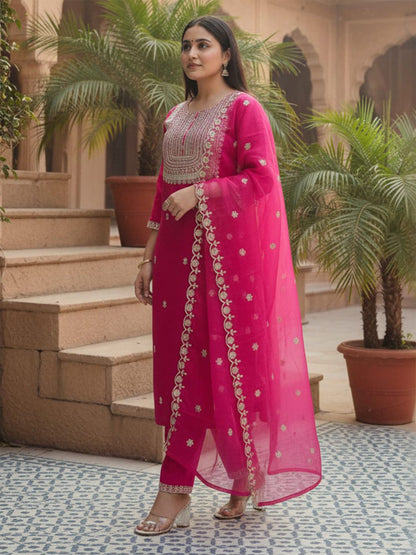 Women Ethnic Motifs Embroidered Kurta with Trousers & Dupatta