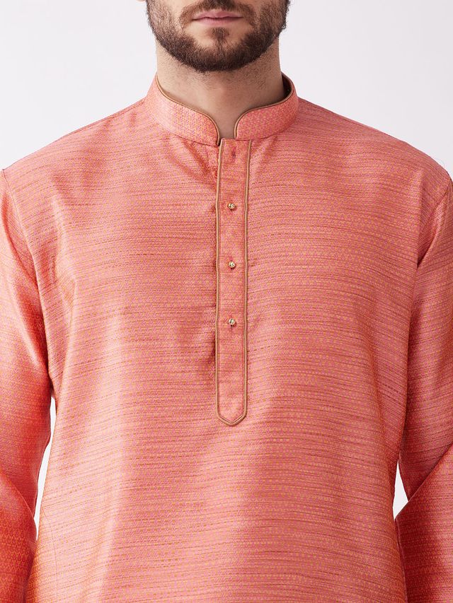 Men's Pink Silk Blend Straight Kurta and Dhoti Set