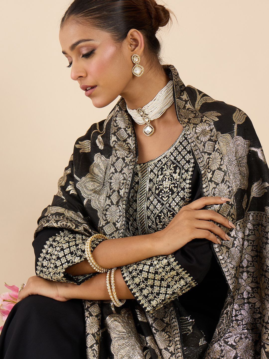 Women Ethnic Motifs Embroidered Regular Kurta with Trousers & With Dupatta