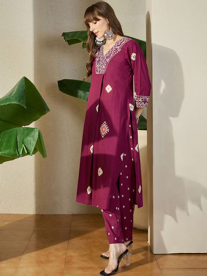 Dhiyona IE Printed Pure Cotton V-Neck Top With Trousers