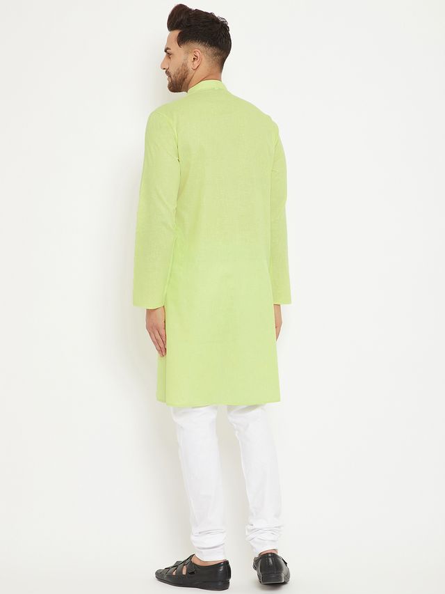 Men's Green Cotton Blend Straight Kurta Pyjama Set