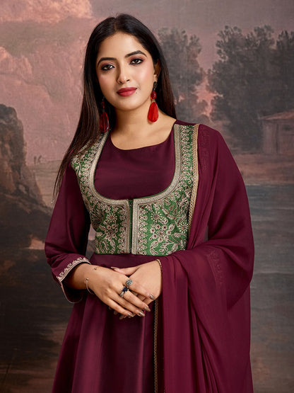 Dhiyona PD Women Anarkali Kurta Trousers & Dupatta With Embroidered Jacket