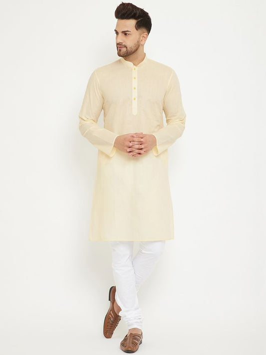 Men's Cream Cotton Straight Kurta Pyjama Set