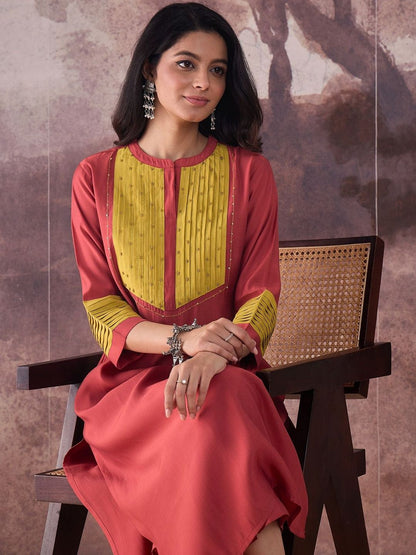 Self Design Round Neck Straight Kurta With Trouser