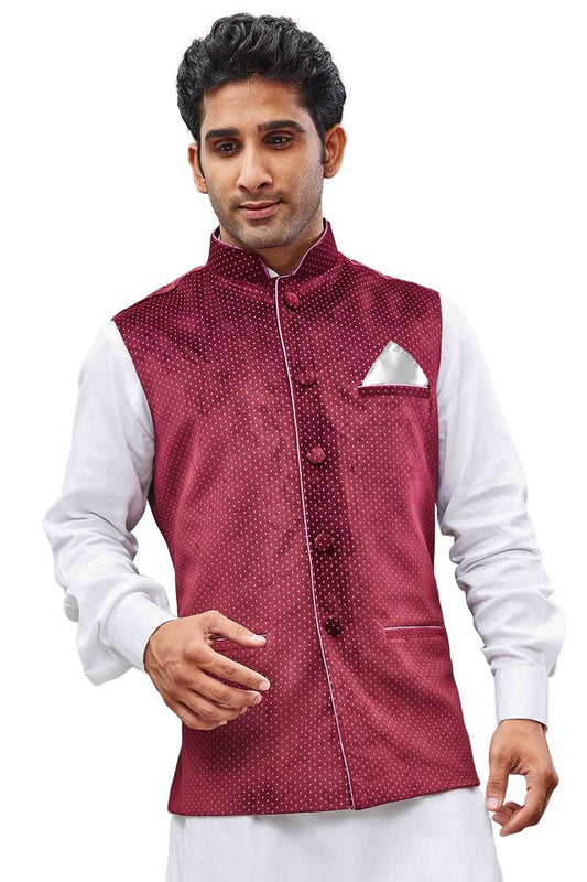 Men's Maroon Velvet Straight Nehru Jacket