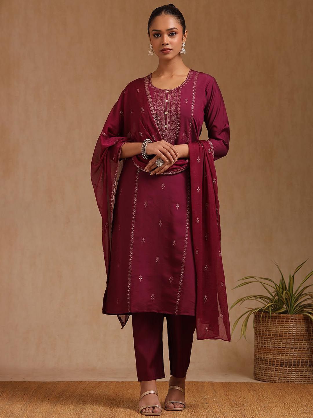 Dhiyona SO Women's Women Sequinned Kurta with Trousers & Dupatta