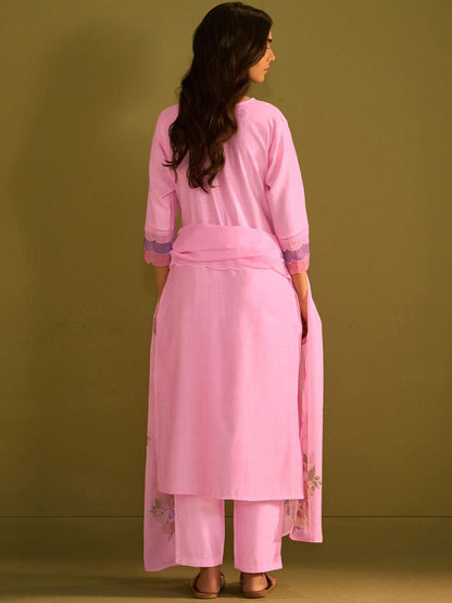 Women Floral Embroidered Regular Thread Work Kurta with Trousers & With Dupatta