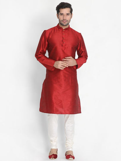 Men's Maroon Silk Blend Straight Kurta Pyjama Set