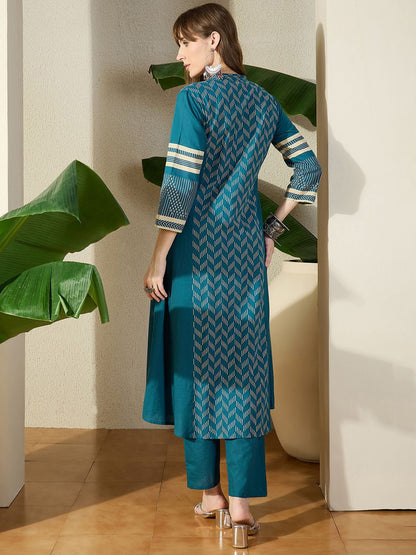 Dhiyona IE Geometric Printed Pure Cotton Top With Trousers Co-Ords
