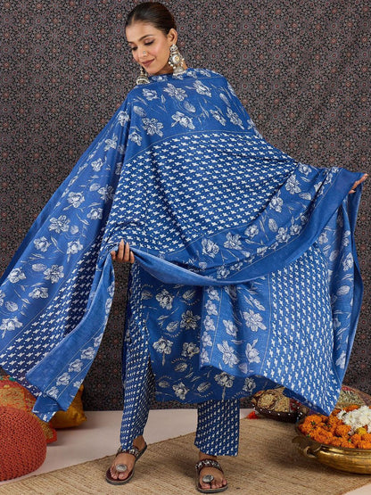 Women Floral Printed Regular Mirror Work Kurta with Trousers & With Dupatta