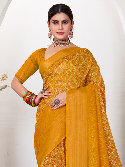 Women's Soft Silk Mustard Embroidered Designer Saree With Blouse Piece