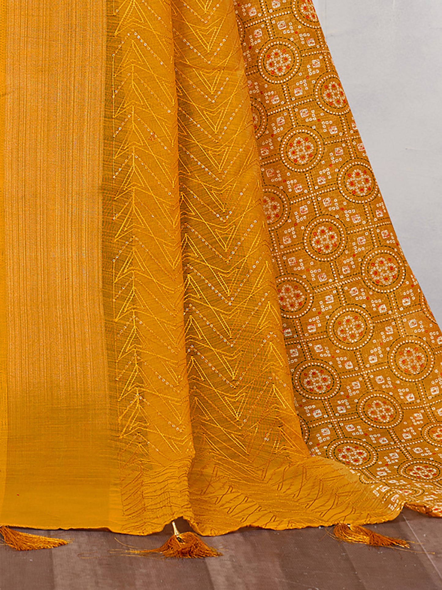 Women's Soft Silk Mustard Embroidered Designer Saree With Blouse Piece