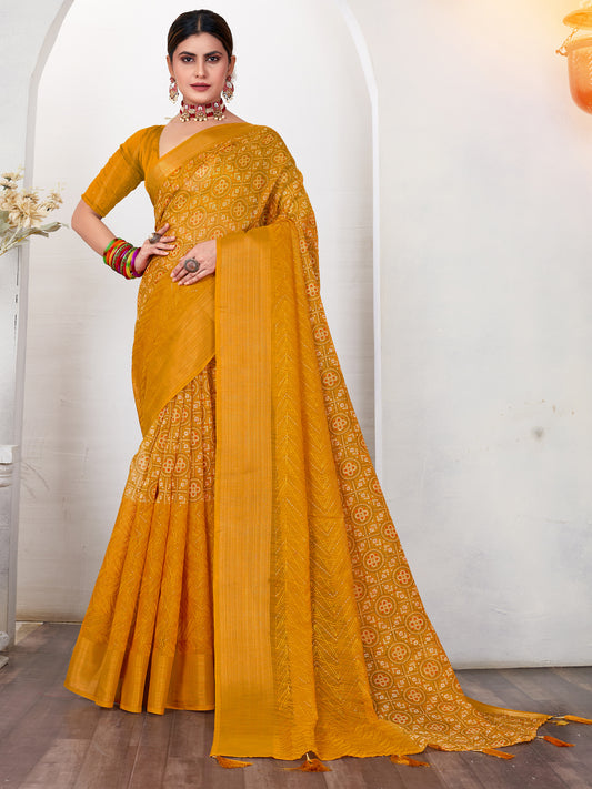 Women's Soft Silk Mustard Embroidered Designer Saree With Blouse Piece