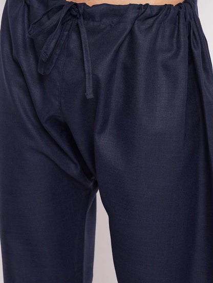 Men's Blue Cotton Blend Pathani Pathani Kurta Set