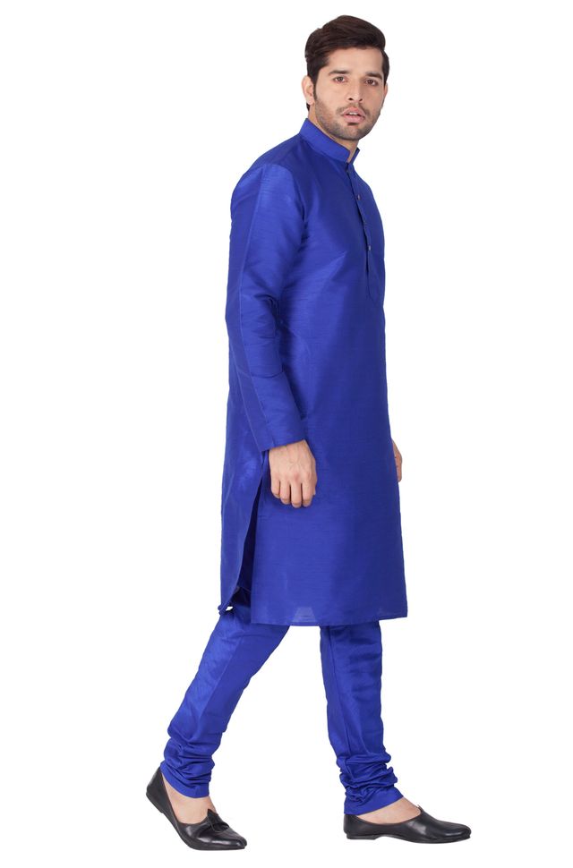 Men's Blue Silk Blend Straight Kurta Pyjama Set