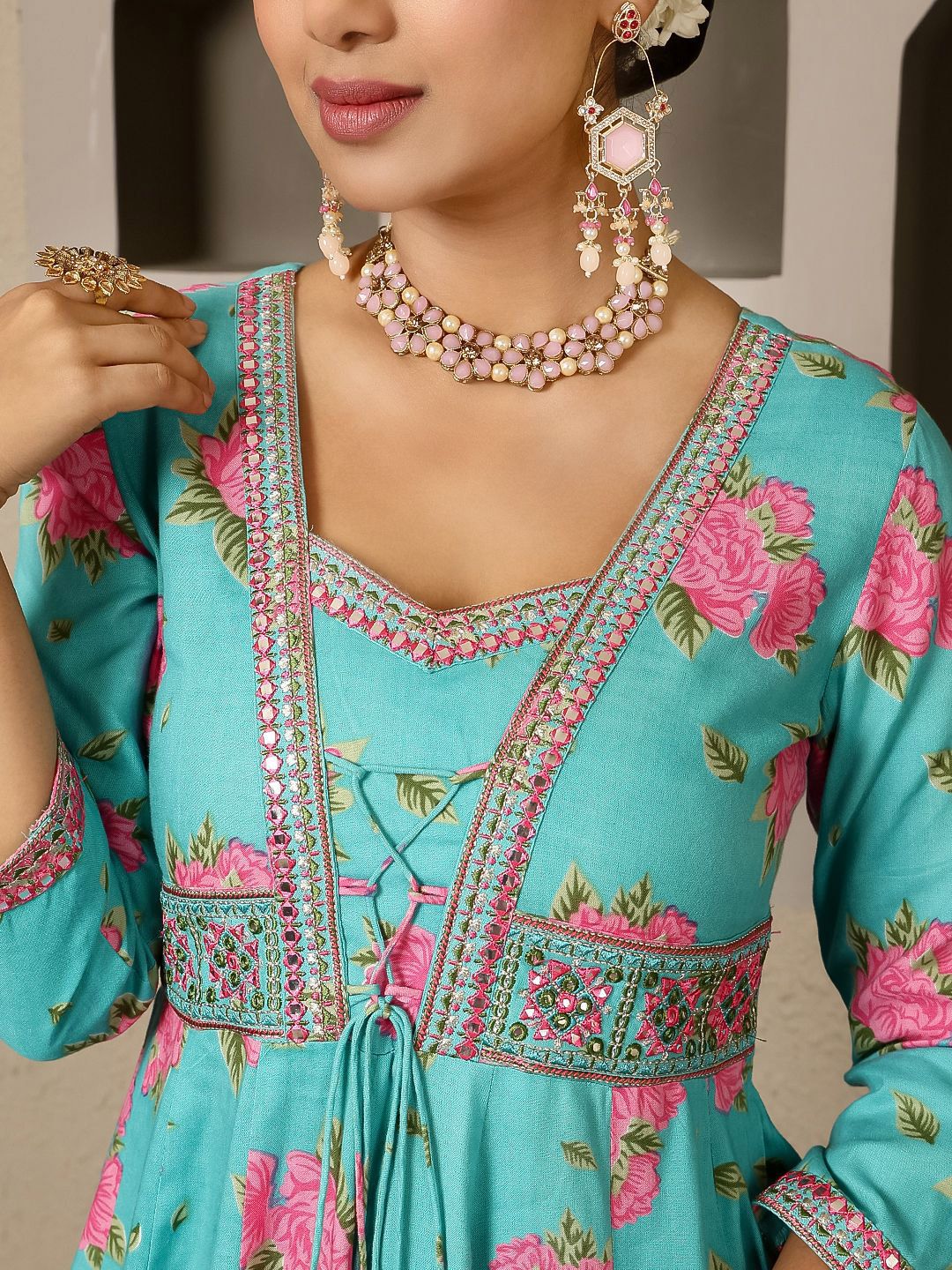Dhiyona SN Women's Floral Printed Anarkali Kurta with Trouser & Dupatta