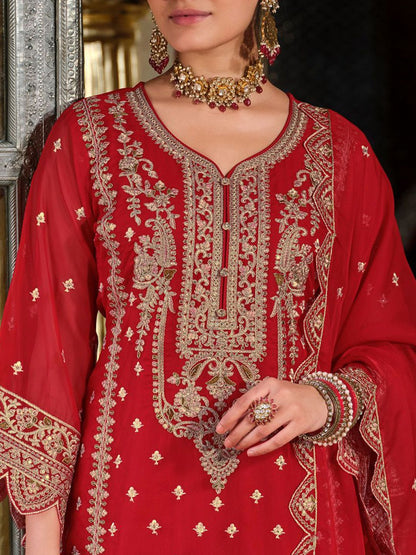 Ethnic Motifs Embroidered Sequinned Kurta with Trousers & Dupatta