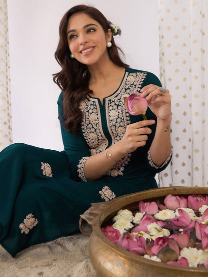 Women Embroidered Regular Kurta with Trousers