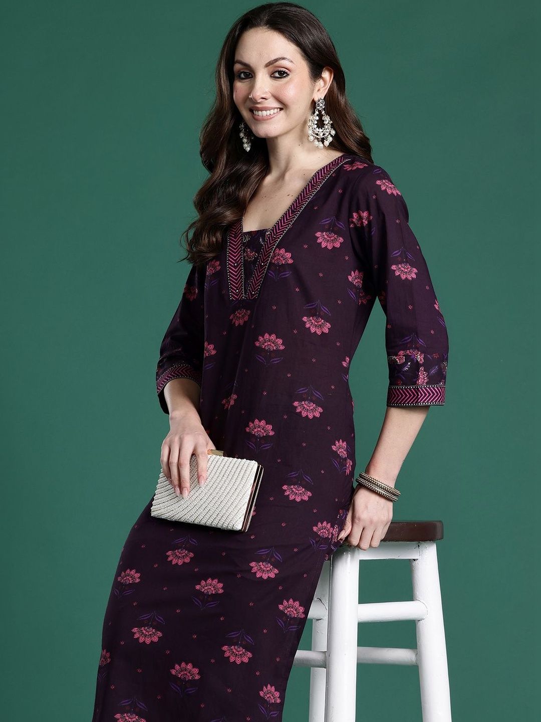 Women Floral Printed Regular Pure Cotton Kurta with Trousers