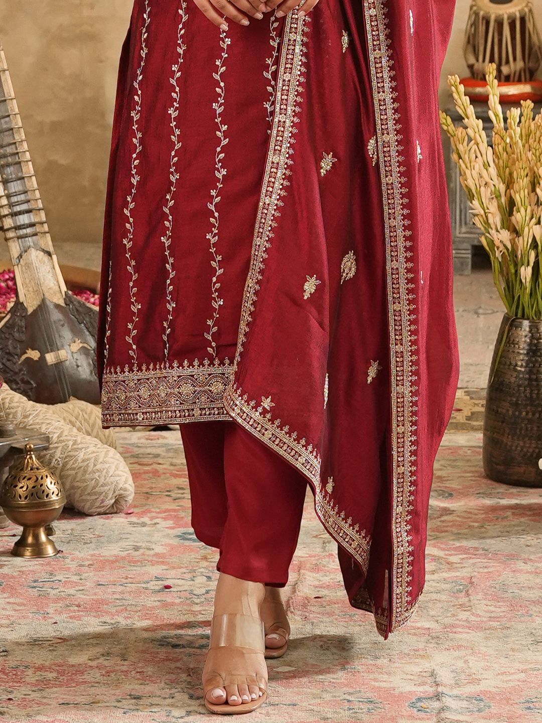 Women Ethnic Motifs Embroidered Sequinned Kurta with Trousers & Dupatta