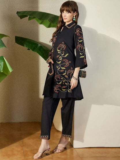 Dhiyona IE Embroidered Shirt Collar Pure Cotton Tunic With Trouser