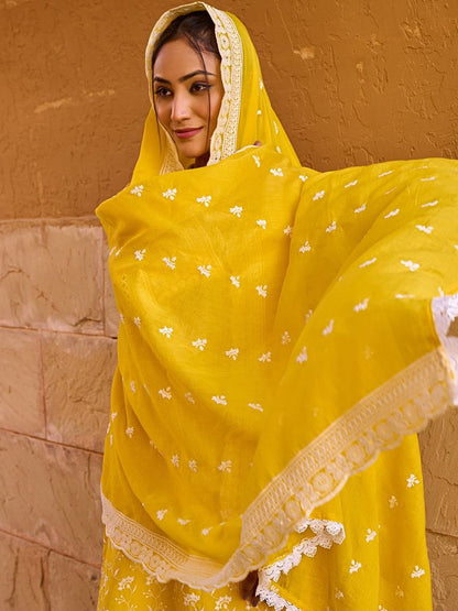 Women Ethnic Motifs Embroidered Cotton Kurta with Trousers & Dupatta