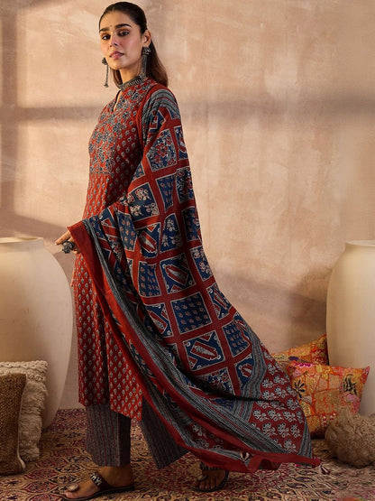 Women Ethnic Motifs Printed Cotton Kurta with Trousers & Dupatta