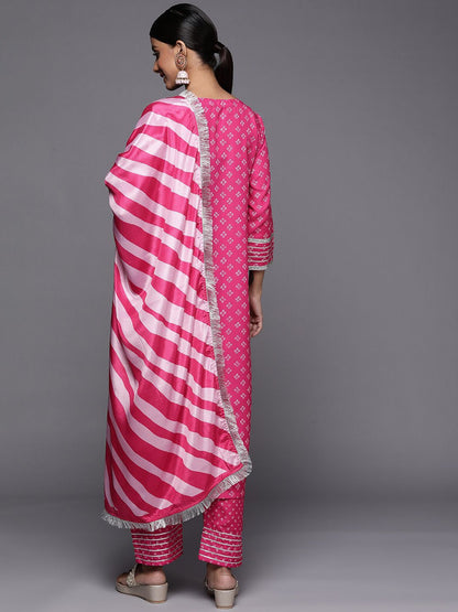 Dhiyona VA Women's Bandhani Printed Regular Thread Work Kurta with Trousers & With Dupatta