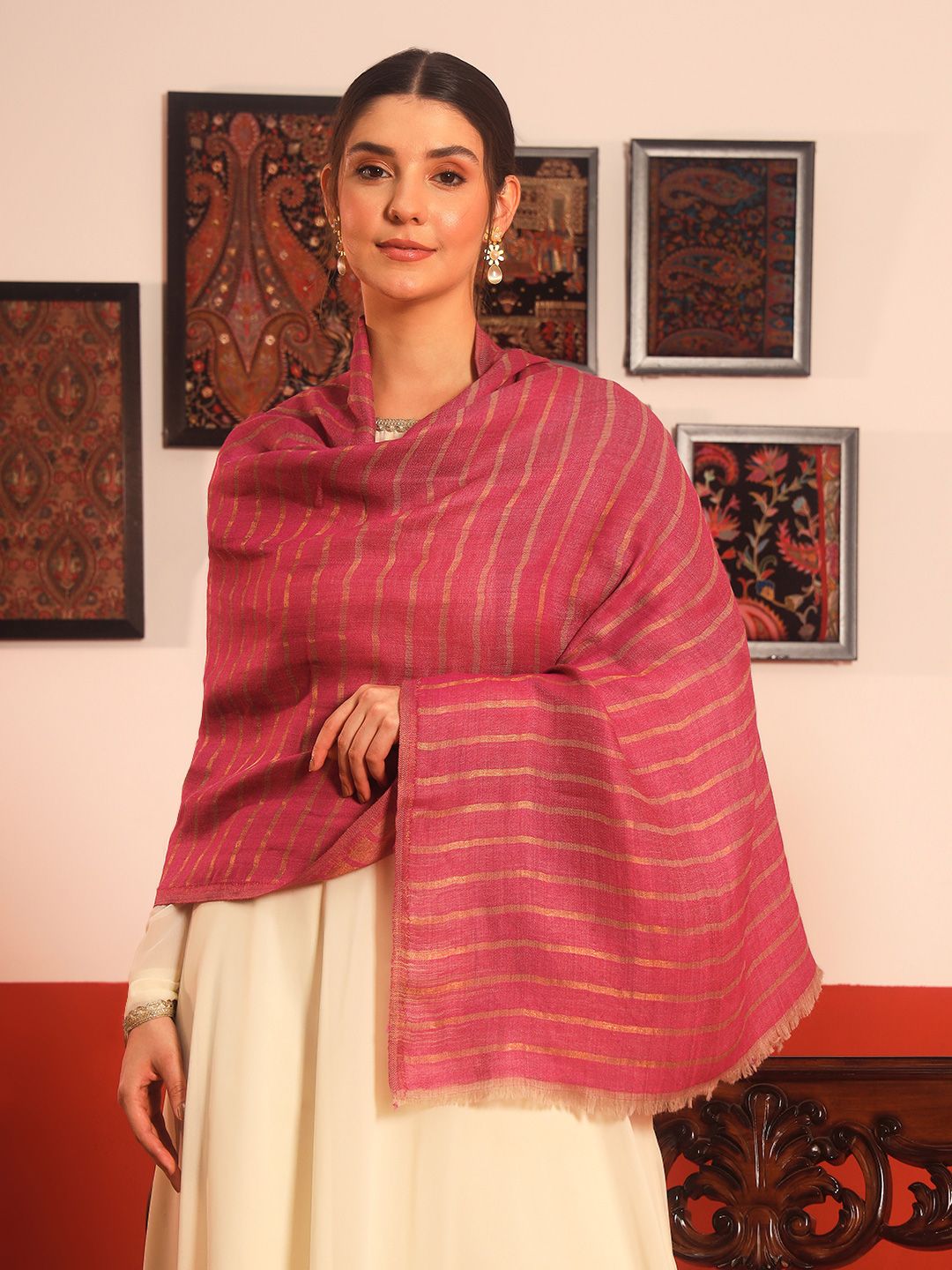 Dhiyona PA Striped Woven Design Mirage Fine Woollen Reversible Shawl