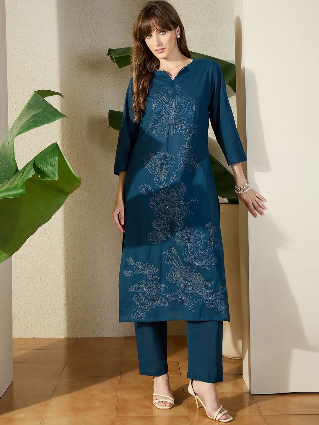 Dhiyona IE Embroidered Pure Cotton Top With Trousers