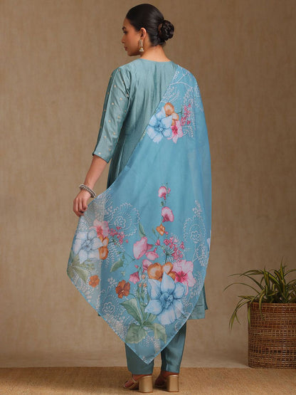 Dhiyona SO Women's Women Ethnic Motifs Printed Panelled Kurta with Trousers & With Dupatta
