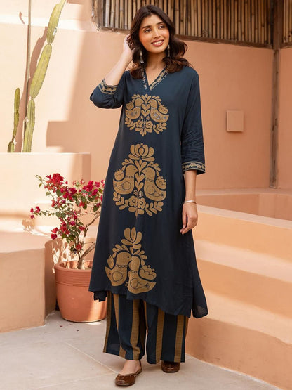Dhiyona IS Women's Women Ethnic Motifs Printed Regular Kurta with Trousers