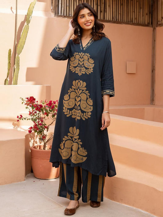 Dhiyona IS Women's Women Ethnic Motifs Printed Regular Kurta with Trousers