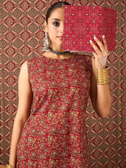 Women Ethnic Motifs Printed Pure Cotton Straight Kurta With Salwar Set