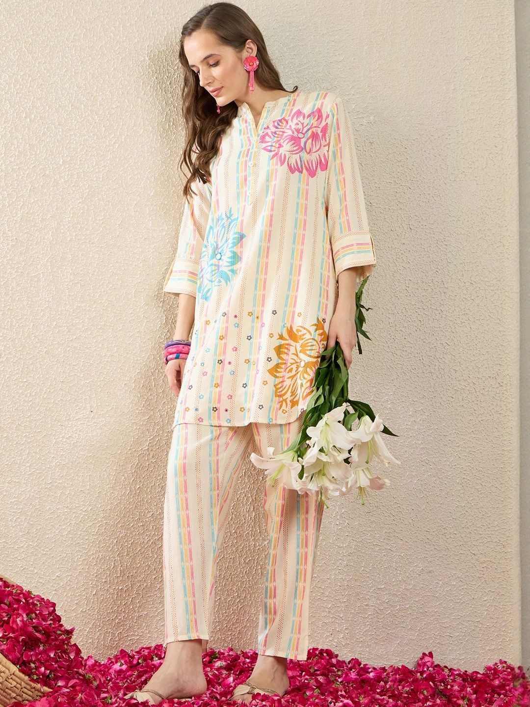 Floral Printed A Line Kurti With Trousers