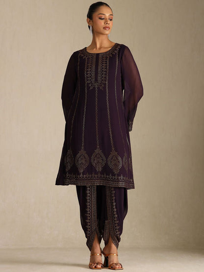 Dhiyona SO Women's Floral Printed Beads and Stones Round Neck Kurta With Dhoti Pants & Dupatta