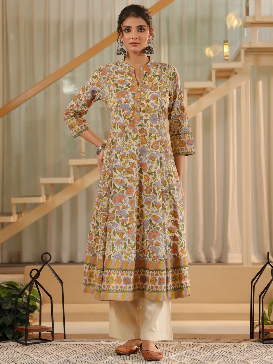 Dhiyona RR Women's Floral Printed Regular Pure Cotton Kurta with Trousers & With Dupatta