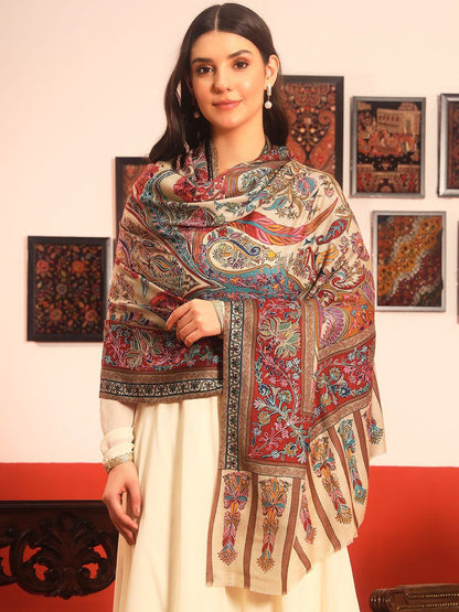 Dhiyona PA Paisley Embroidered Rangkalam Pure Wool Kalamkari Shawl