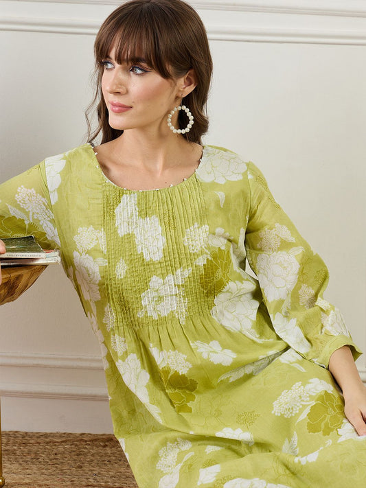 Dhiyona IE Printed Pure Cotton A-Line Tunic With Trousers Co-Ords