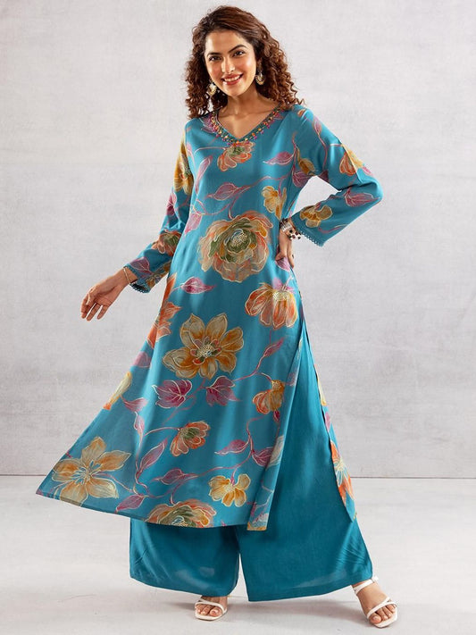 Dhiyona IS Women's Women Floral Printed Regular Kurta with Trousers